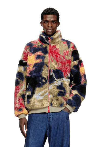  Diesel   Teddy Fleece Jacket With Graffiti Motif   Jackets   Man   Multicolor 
