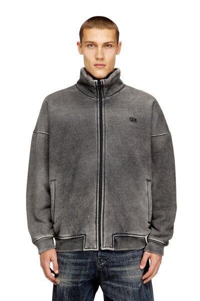  Diesel   Teddy Lined Zip Jacket With Denim Effect   Jackets   Man   Grey 