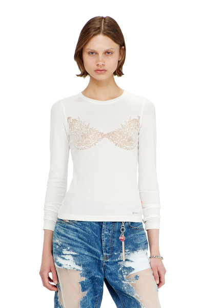  Diesel   Top With Devoré Lace Effect   T Shirts   Woman   White 