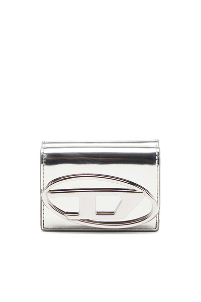  Diesel   Tri Fold Wallet In Mirrored Leather   Small Wallets   Woman   Silver 