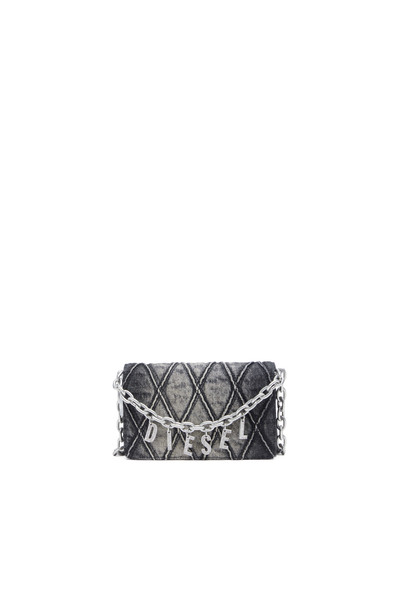  Diesel   Wallet Purse In Argyle Quilted Denim   Wallets Strap   Woman   Black 