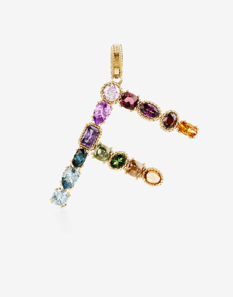  Dolce & Gabbana Alphabet F Charm In 18k Yellow Gold And Multicolored Gemstones - Woman Charms Gold Onesize 