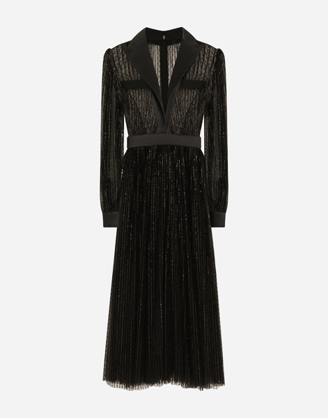  Dolce & Gabbana Calf-length Tulle Tuxedo Shirt Dress With Sequin Embellishment - Woman Dresses Black 44 