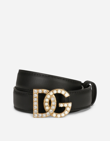  Dolce & Gabbana Calfskin Belt With Dg Logo With Rhinestones And Pearls - Woman Belts Multi-colored Leather 80 