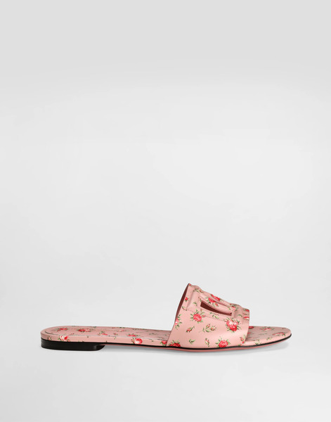  Dolce & Gabbana Calfskin Flat Slippers With Little Roses Print - Woman Slides And Mules Multicolor 37 