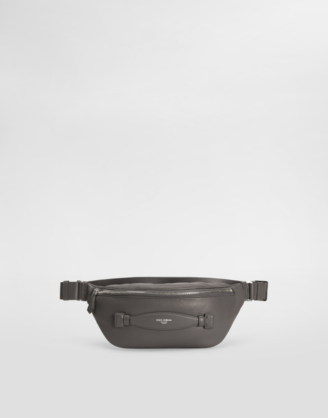  Dolce & Gabbana Calfskin Nappa Leather Belt Bag - Man Backpacks And Fanny Packs Grey Leather Onesize 