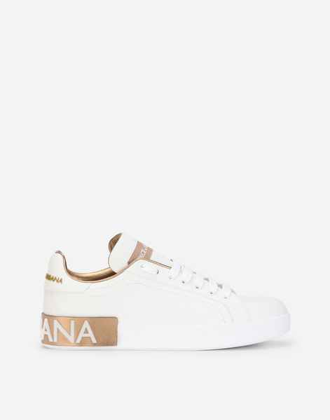  Dolce & Gabbana Calfskin Nappa Portofino Sneakers With Lamé Details - Woman Sneakers Gold Leather 40.5 