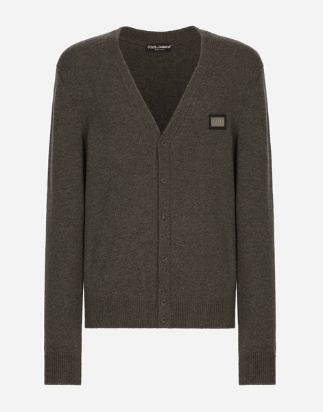  Dolce & Gabbana Cashmere And Wool Cardigan With Branded Tag - Man Sweaters And Cardigans Gray Wool 56 