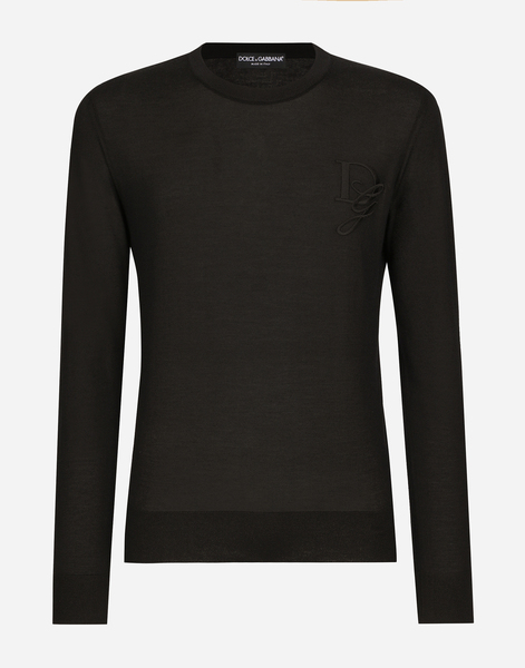  Dolce & Gabbana Cashmere Round-neck Sweater With Dg Embroidery - Man Sweaters And Cardigans Black 58 
