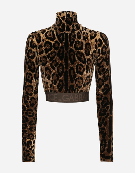  Dolce & Gabbana Chenille Turtle-neck Top With Jacquard Leopard Design - Woman Sweaters And Cardigans Multi-colored Cotton 46 