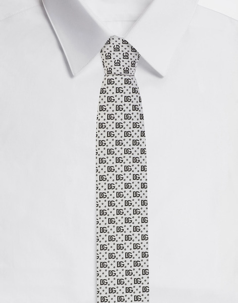  Dolce & Gabbana 8-cm Silk Jacquard Blade Tie With Dg Logo - Man Ties And Pocket Squares White Silk Onesize 