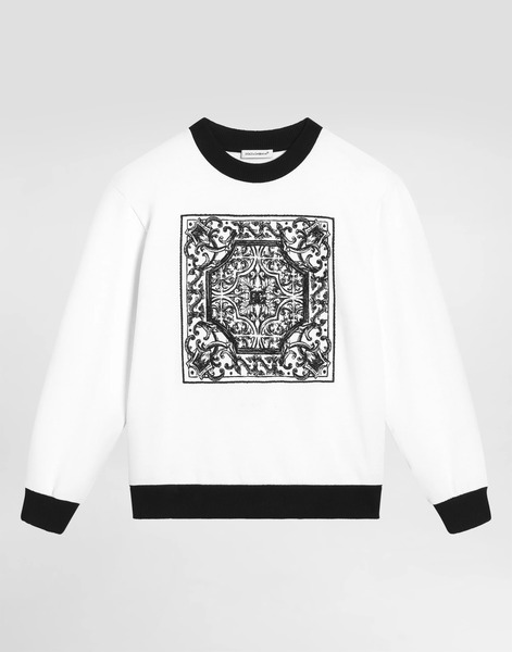  Dolce & Gabbana Crew Neck Sweatshirt With Majolica Embroidery - Man T-shirts And Sweatshirts White 6 Years 
