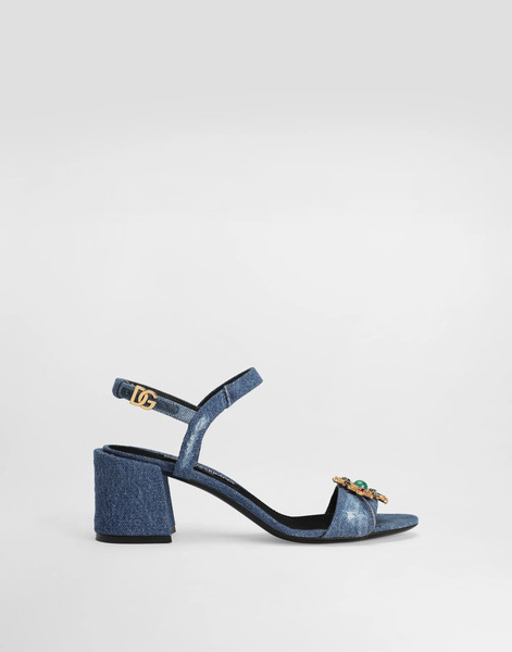  Dolce & Gabbana Denim Sandals With Embroidery And Stones - Woman Sandals And Wedges Multi-colored 35 