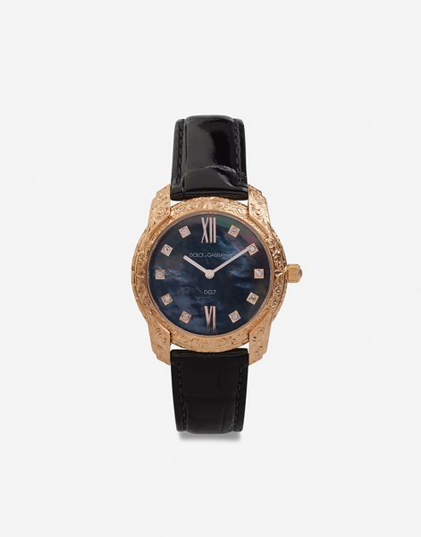  Dolce & Gabbana Dg7 Gattopardo Watch In Red Gold With Black Mother Of Pearl And Diamonds - Woman Watches Black Onesize 