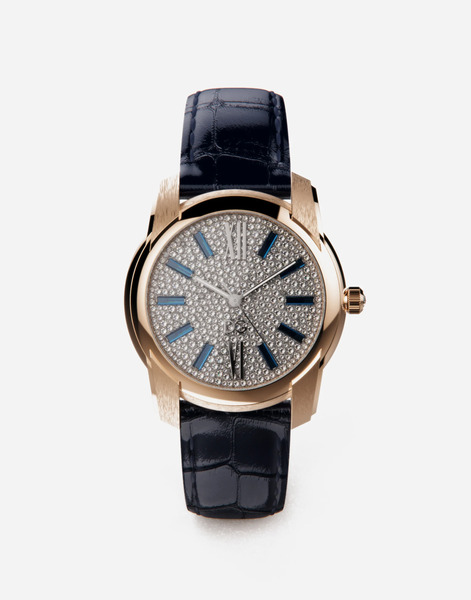  Dolce & Gabbana Dg7 Pavé Yellow Gold Watch With Diamond And Blue Sapphires - Man Watches Blue/pink Gold Onesize 