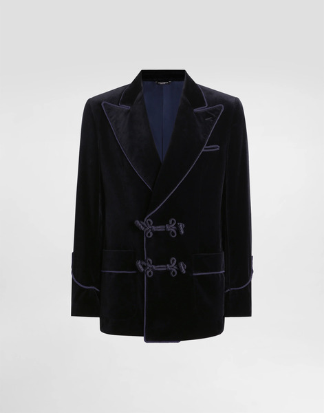  Dolce & Gabbana Double-breasted Sicilia-light Jacket In Smooth Velvet - Man Suits And Blazers Blue 48 