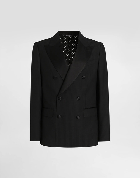  Dolce & Gabbana Double-breasted Sicilia Light Jacket In Striped Jacquard - Man Suits And Blazers Black 54 