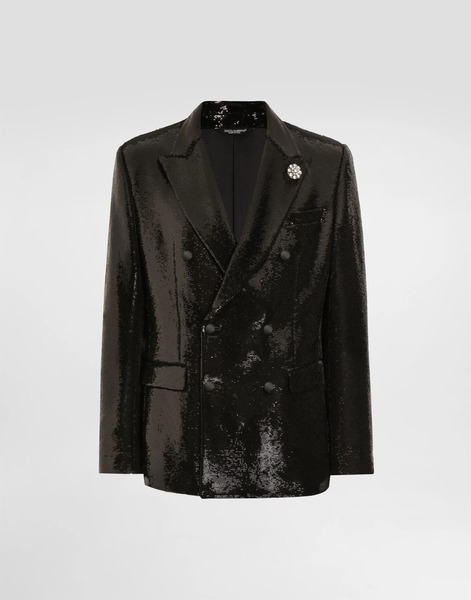  Dolce & Gabbana Double-breasted Sicilia Light Jacket With Sequins - Man Suits And Blazers Black Sequins 48 