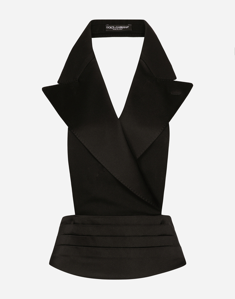  Dolce & Gabbana Double-breasted Silk Satin Vest With Low Neckline On The Back - Woman Shirts And Tops Black 40 
