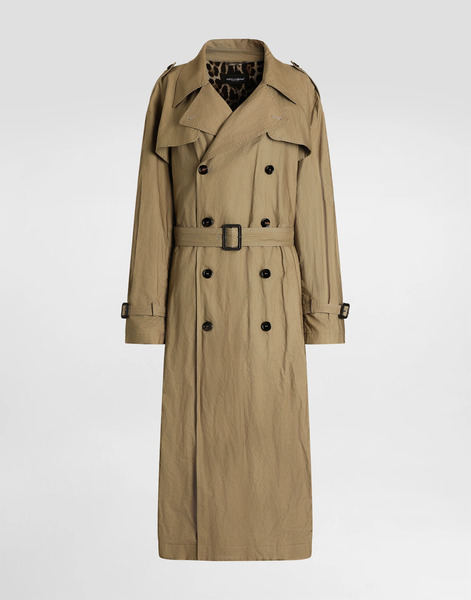  Dolce & Gabbana Double-breasted Trench Coat In Wrinkled-effect Cotton - Woman Coats And Jackets Beige 36 