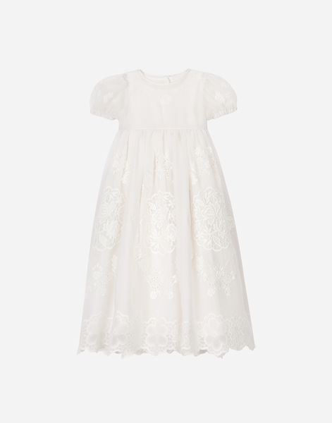  Dolce & Gabbana Empire-line Embroidered Chiffon Christening Dress With Short Sleeves - Man Dresses White Fabric 6 Months 