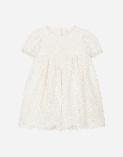  Dolce & Gabbana Empire-line Lace Christening Dress With Short Sleeves - Man Dresses White Lace 6 Months 
