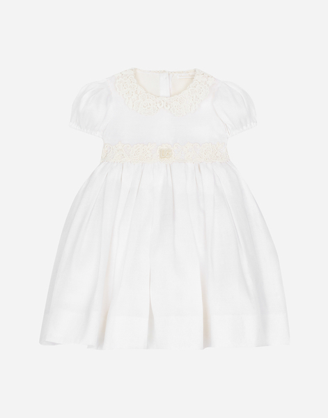  Dolce & Gabbana Empire-line Muslin Christening Dress With Short Sleeves - Man Dresses White Cotton 6 Months 