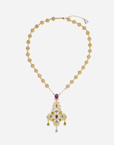  Dolce & Gabbana Filigree Necklace 18-carat Yellow Gold And Multicolored Gems    - Woman Necklaces Gold Gold Onesize 