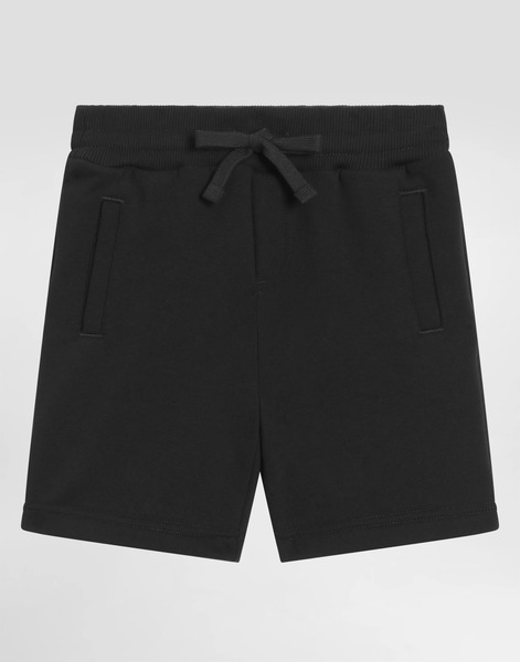  Dolce & Gabbana Fleece Bermuda Shorts With Dg Logo Plaque - Man Trousers And Skirts Black Cotton 6 Years 