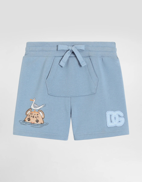  Dolce & Gabbana Fleece Bermuda Shorts With Leopard Print And Dg Logo - Man Trousers And Shorts Blue 9/12 Months 