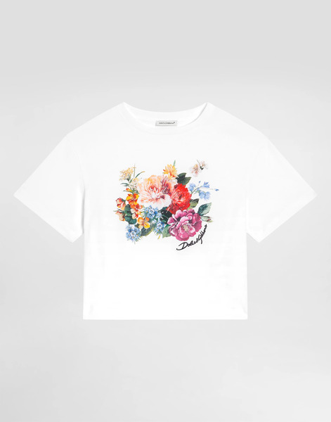  Dolce & Gabbana Flower-print Short-sleeved Jersey T-shirt - Woman T-shirts And Sweatshirts White 6 Years 