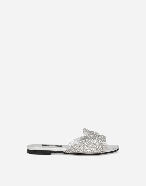  Dolce & Gabbana Foiled Lambskin Sliders With Fusible Rhinestones - Woman Shoes (27-40) Silver Leather 35 