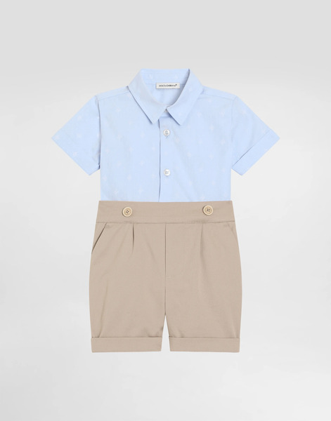  Dolce & Gabbana Gabardine And Jacquard Romper Suit With Polka-dots And Dg Logo With Patch - Man Gift Sets And Babygrows Multi-colored 6/9 Months 