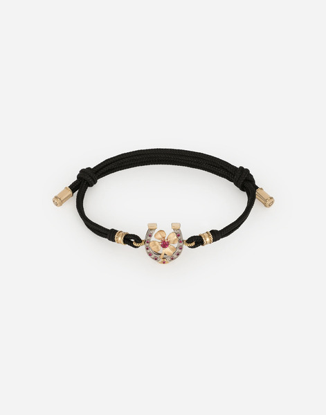  Dolce & Gabbana Good Luck Bracelet Fabric With A Pendant In 18 Carat Yellow Gold - Man Bracelets Gold M 