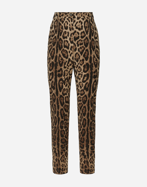  Dolce & Gabbana High-waisted Pants In Leopard-print Wool - Woman Pants And Shorts Animal Print Wool 40 