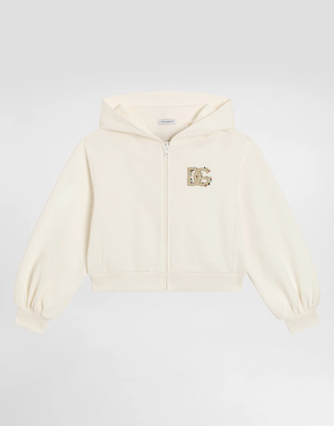  Dolce & Gabbana Hooded Sweatshirt With Dg Embroidery And Rhinestones - Woman T-shirts And Sweatshirts White 4 Years 