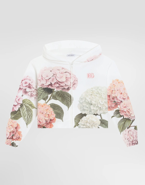  Dolce & Gabbana Hydrangea-print Hooded Sweatshirt With Patch - Woman T-shirts And Sweatshirts White 6 Years 