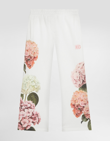  Dolce & Gabbana Hydrangea-print Jersey Trousers With Patch - Woman Trousers And Skirts White 2 Years 