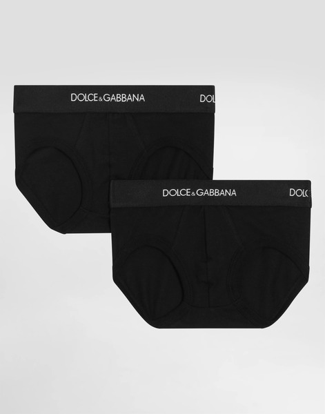 Dolce & Gabbana Jersey Briefs Two-pack With Branded Elastic - Man Nightwear & Underwear Black 3 Years 