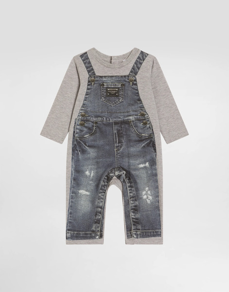  Dolce & Gabbana Jersey Romper With Denim-effect Print - Man Gift Sets And Babygrows Multi-colored 0/3 Months 