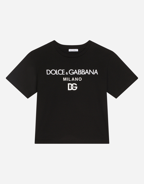  Dolce & Gabbana Jersey Round-neck T-shirt With Dg Milano Embroidery - Man T-shirts And Sweatshirts Black Cotton 10 Years 