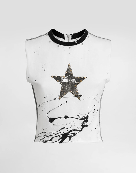  Dolce & Gabbana Jersey Sleeveless T-shirt With Print - Woman T-shirts And Sweatshirts Multi-colored 46 