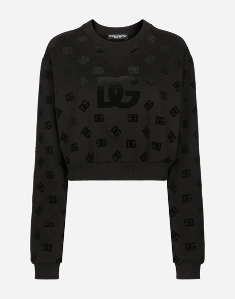  Dolce & Gabbana Jersey Sweatshirt With Flocked Dg Logo Print - Woman T-shirts And Sweatshirts Multi-colored 42 