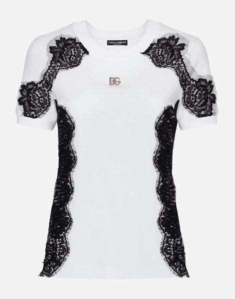  Dolce & Gabbana Jersey T-shirt With Dg Logo And Lace Inserts - Woman T-shirts And Sweatshirts Multi-colored 42 