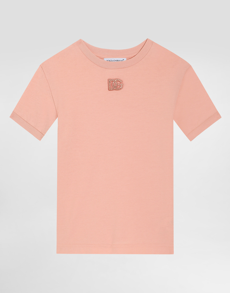  Dolce & Gabbana Jersey T-shirt With Dg Patch And Rhinestones - Woman T-shirts And Sweatshirts Pink 5 Years 