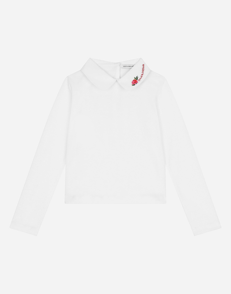  Dolce & Gabbana Jersey T-shirt With Logo Embroidery - Woman T-shirts And Sweatshirts White Cotton 13 Years 