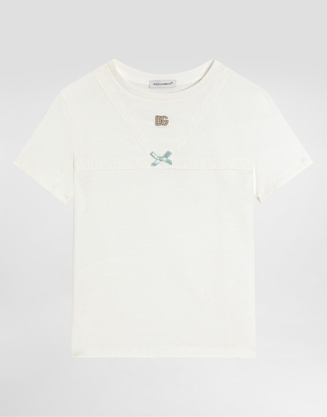  Dolce & Gabbana Jersey T-shirt With Metallic Dg Logo With Rhinestones - Woman T-shirts And Sweatshirts White 3 Years 