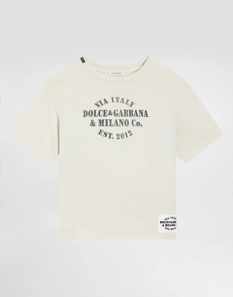  Dolce & Gabbana Jersey T-shirt With Print And Logo Patch - Man T-shirts And Sweatshirts Cream 3 Years 