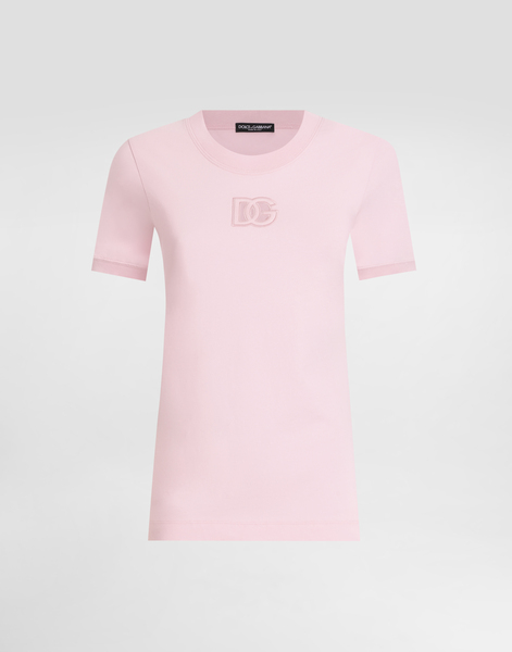  Dolce & Gabbana Jersey T-shirt With Raised Dg Logo Embroidery - Woman T-shirts And Sweatshirts Pink 38 