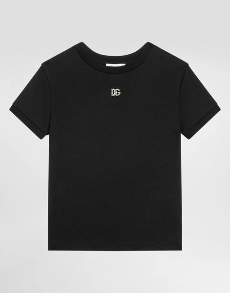  Dolce & Gabbana Jersey T-shirt With Rhinestones Dg Logo - Woman T-shirts And Sweatshirts Black 8 Years 